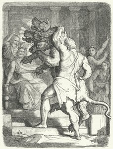 Heracles trazendo Cerberus ao Rei Euristeu (gravura) de German School