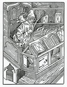Aqui começam os foles e os primeiros inprofytable bokes, ilustração da tradução inglesa de Alexander Barclay de &39;The Ship of Fools&39;, de uma edição publicada em 1874. de German School