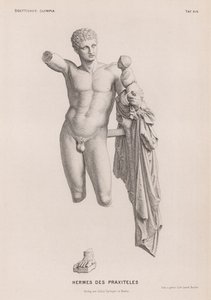 Hermes e o Menino Dionísio, escultura atribuída a Praxiteles escavada em Olympia, Grécia (gravura) de German School
