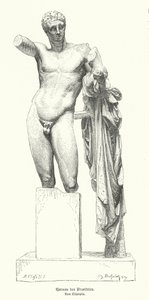 Hermes e o Menino Dionísio, estátua do escultor grego antigo Praxiteles descoberta nas ruínas do Templo de Hera, Olímpia (gravura) de German School