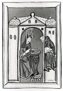 Hildegarda de Bingen recebendo a Luz do Céu, c.1151 (velino) (foto p - b) de German School