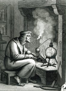 Ilustração de Goethes Faust retratando Mefistófeles criando um homúnculo, 1854 de German School