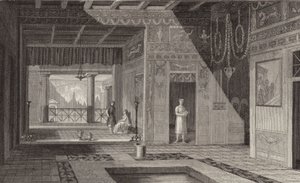 Interior de uma casa romana em Pompeia. Ilustração para Bilder-Atlas (gravura) de German School