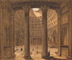 Interior do Panteão, Roma (litografia a cores) de German School