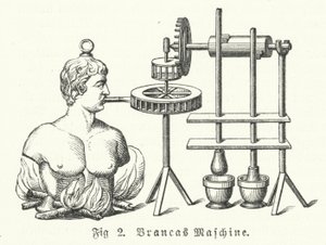 O engenheiro e inventor italiano Giovanni Branca, "turbina a vapor". de German School