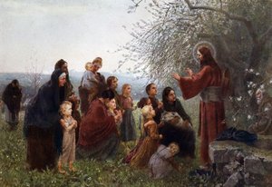Jesus com Mulheres e Crianças ("Let Little Children Come to Me"), Alemanha v. 1880. de German School