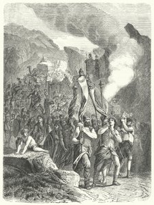 Josué liderando os israelitas na Terra Prometida (gravura) de German School