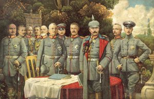 Kaiser Wilhelm II da Alemanha e seus generais (cor litho) de German School