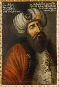 Kara Mustapha Pasha, grão-vizir turco, almirante da frota turca, membro do conselho dos sultões ... (óleo sobre tela) de German School