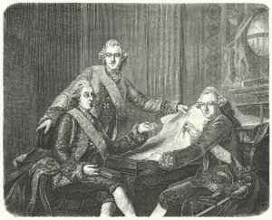 O Rei Gustav III da Suécia em consulta com seus irmãos Charles e Frederick Adolf (gravura) de German School