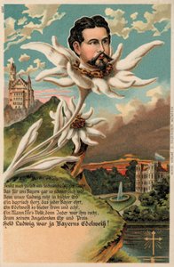 O rei Ludwig II da Baviera representado como uma edelvaisa (cromolitografia) de German School