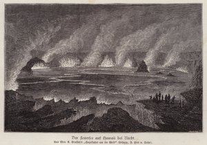 Lago de lava derretida à noite, Hawaii (gravura) de German School