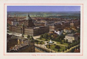 Leipzig, vista após o Tribunal Imperial (litografia a cores) de German School