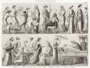 A vida na Grécia Antiga. Ilustração para Bilder-Atlas (gravura) de German School