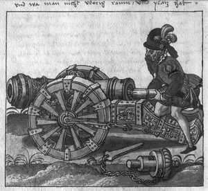 Carregando um canhão através da culatra, ilustração de &39;L&39;Art de l&39;Artillerie&39; por Wolff de Senftenberg, final do século XVI (lápis e wc no papel) (foto de bw) de German School