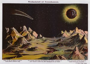 Paisagem lunar, eclipse solar e cometa de 1911 (litografia a cores) de German School