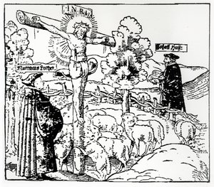 Lutero (1483-1546) e Hus (1369-1415) com Cristo no redil, c.1520-21