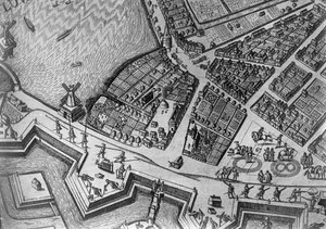 Mapa de Hamburgo mostrando sua primeira Opera House, 1690
