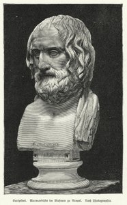 Busto de Eurípedes em mármore, dramaturgo grego antigo (litho) de German School