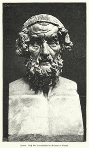 Busto em mármore de Homero, poeta grego antigo (litho) de German School