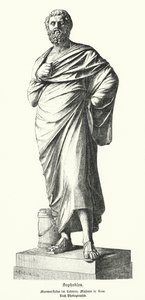 Estátua em mármore de Sófocles, dramaturgo grego antigo (litho) de German School