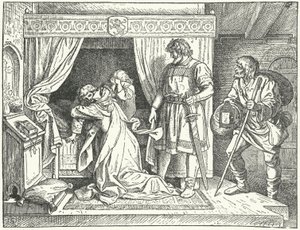 Margarida da Sicília, filha do Santo Imperador Romano Frederico II, deixando seus filhos depois de descobrir o adultério de seu marido, Alberto o Degenerado, Marquês de Meissen de German School