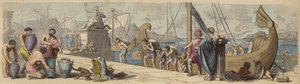 Comércio marítimo na Grécia Antiga (gravura a cores) de German School