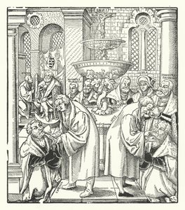 Martin Luther e Jan Hus administrando a Sagrada Comunhão à família real saxônica (gravura) de German School