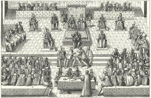 Reunião do General do Estado Francês em Orleans, Janeiro 1561 (gravura) de German School