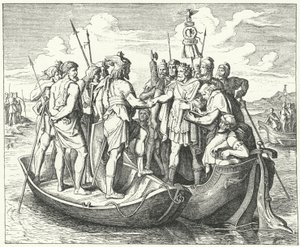 Encontro do Imperador Romano Valens e do Rei Visigótico Athanaric no Danúbio, 369 (gravura) de German School
