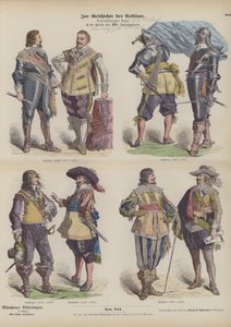 Fatos masculinos da primeira metade do século XVII (gravura colorida) de German School