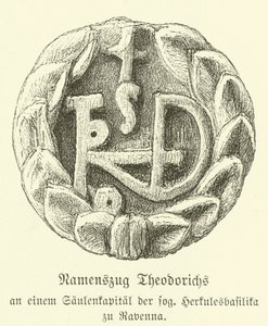 Monograma de Teodérico o Grande, Rei dos Ostrogodos (gravura) de German School
