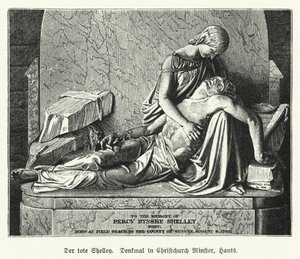 Monumento ao poeta inglês Percy Bysshe Shelley, Christchurch Priory, Dorset (litho) de German School