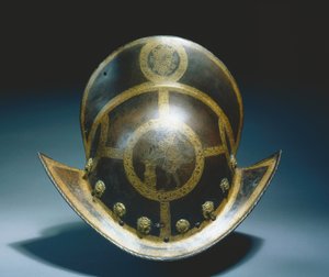 Morion da Guarda Estadual do Eleitor I da Saxônia, Nuremberg, c.1580-91 (aço avermelhado gravado e dourado) de German School