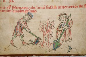 Ms 54 f.37 fevereiro: Enxada, Saltério cisterciense (velino) de German School