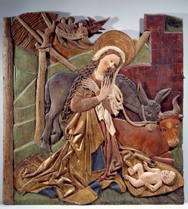 Relevo nativado no interior do retábulo em madeira policromada da escola alemã. 1510 Dim. 1,12x1,11 m Paris, Musee du Louvre de German School