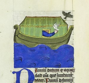 Noah liberando A pomba e o corvo, De Rerum Naturis - Rabanus Maurus, c.1425 (gouache em Vellum) de German School