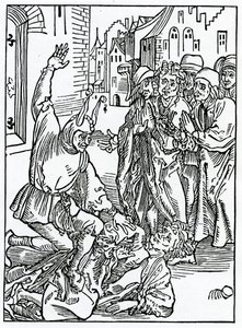 De brekynge e hurtynge de amyte e frendshyp, ilustração da tradução inglesa de Alexander Barclay de &39;The Ship of Fools&39;, de uma edição publicada em 1874 de German School