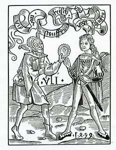 De novas fassões e garments disgised, ilustração da tradução inglesa de Alexander Barclay de &39;The Ship of Fools&39;, de uma edição publicada em 1874 de German School