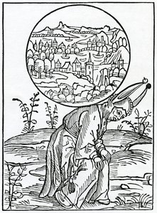 Do curyosyte dos homens grande e exigível, ilustração da tradução inglesa de Alexander Barclay de &39;The Ship of Fools&39;, de uma edição publicada em 1874 de German School