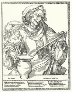 Mulher velha com um jarro e uma colher (gravura) de German School