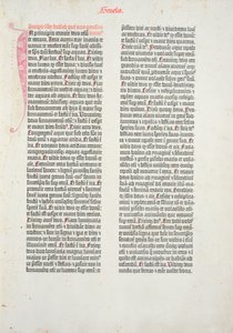 Página de abertura do livro de Gênesis da Bíblia de Gutenberg, impressa por Johannes Gutenberg (c.1400-68) e Peter Schoeffer (1425-1502) em Mainz, 1454-56 (impresso) de German School