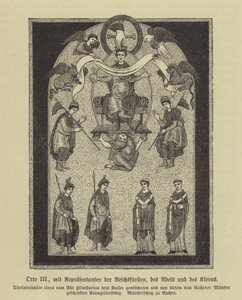 Otão III, Santo Imperador Romano, com representantes dos príncipes, da nobreza e do clero (gravura) de German School