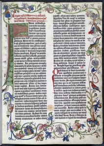 Página da Bíblia de Gutenberg, com a iluminação de Erfurt de German School