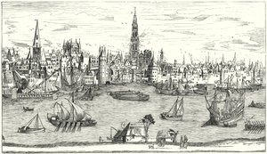 Panorama de Antuérpia no início do século XVI (gravura) de German School