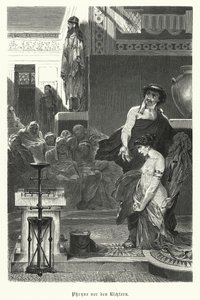 Phryne, antiga cortesã grega, em julgamento por impiedade, século IV a.C. (gravura) de German School