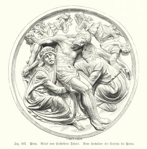 Pieta, relevo de Cristoforo Solari do Altar Alto da Certosa di Pavia, Itália (gravura) de German School