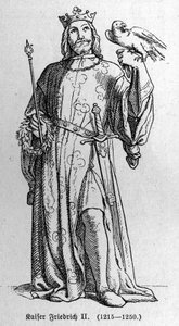 Retrato de Frederic II de Hohenstaufen (1194-1250), Rei do Sacro Império Romano. Gravura em "Kaiser, Konig und Papft", de Richard Roth de German School