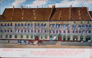 Cartão postal representando o Fuggerhaus, Augsburg de German School