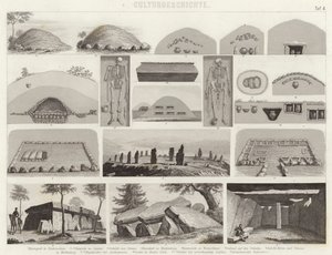 Câmaras funerárias pré-históricas. Ilustração para Bilder-Atlas (gravura) de German School